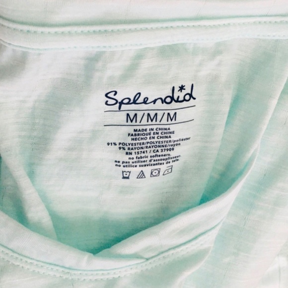 Splendid Bleached Aqua Grid V-Neck Top Active Fitness Workout, Athletic Stretch - Picture 8 of 12